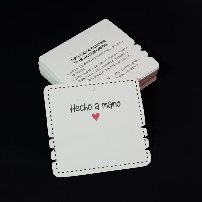 Etiqueta Carton Pulsera Paq*100 Unid Hecho a Mano Blanco Decorado + Tips FR-200